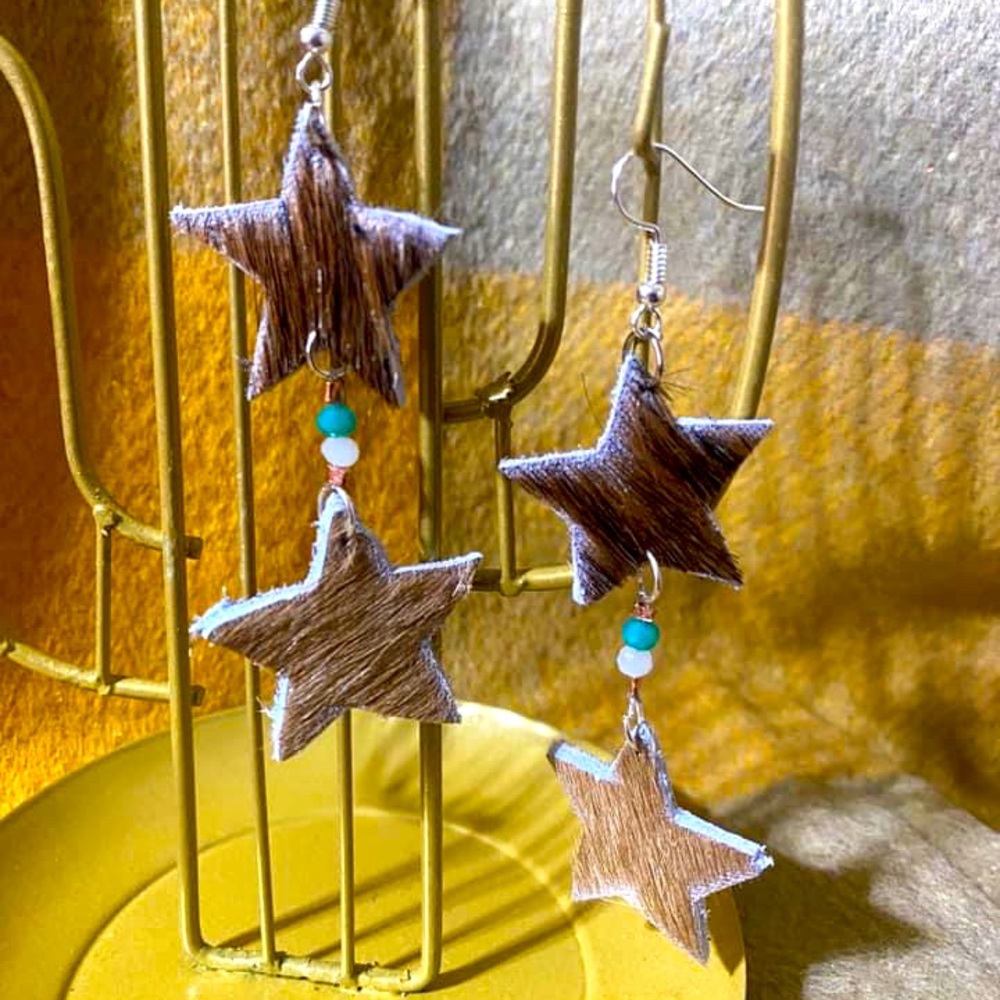 Star cowhide earrings